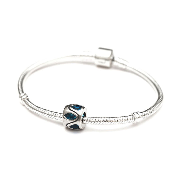 1pc Real 925 Sterling Silver Heart Bead, December Birthstone Charm Cubic Zirconia CZ Blue Zircon Gemstone, Compatible with Pandora all Other Charm Bracelets, EC623