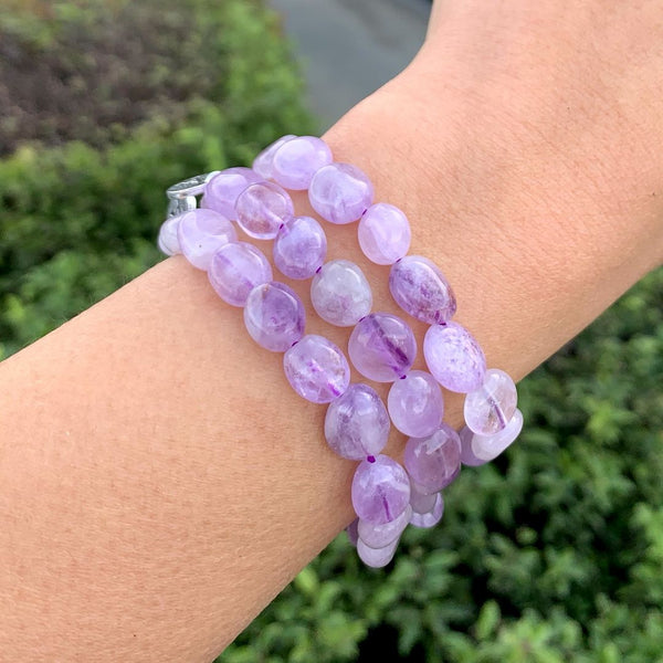 1 Strand Stretch Natural Purple Lavender Jade Free Form Gemstone Bracelet, 7-10mm Beads, Length Selections: 7 inch/7.5 inch