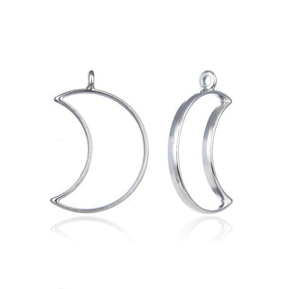 20pcs Open Back Waxing Moon Bezel Blanks, Pendant Base, Large Resin Mold, Silver, 38x26mm, CF288-2