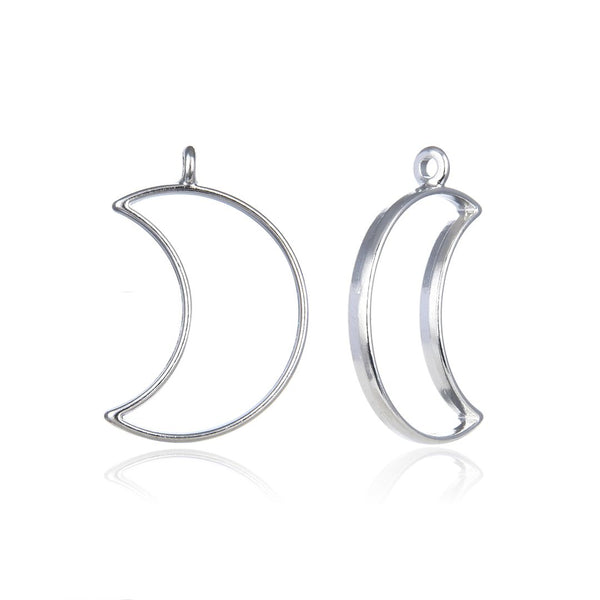 20pcs Open Back Waxing Moon Bezel Blanks, Pendant Base, Large Resin Mold, Silver, 38x26mm, CF288-2