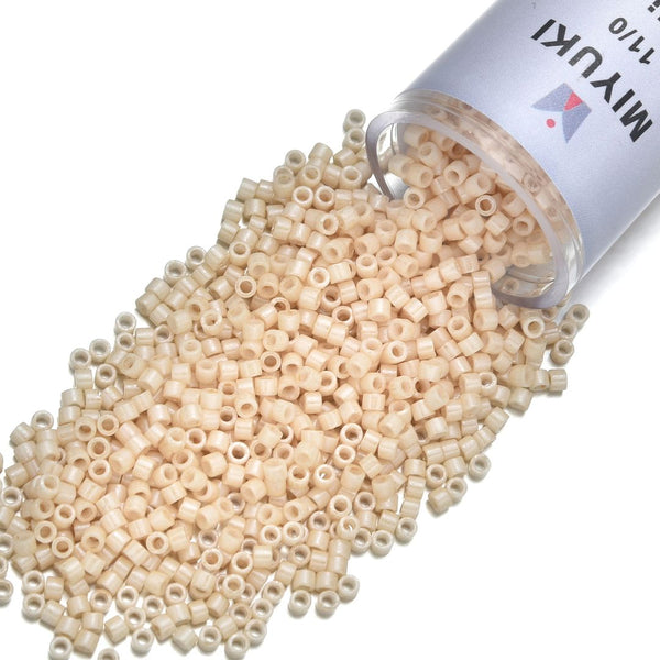 7.5g Miyuki Delica 11/0 Seed Beads, Opaque Glazed Light Beige Luster DB204