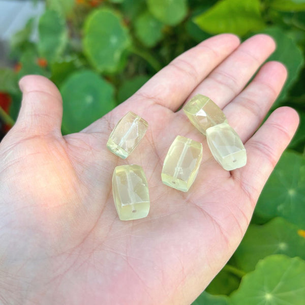10pcs Natural Lemon Quartz Yellow Crystal Gemstone Faceted Cylinder Tube Beads, 12-18mm, Hole ID 1mm, GZ9-5