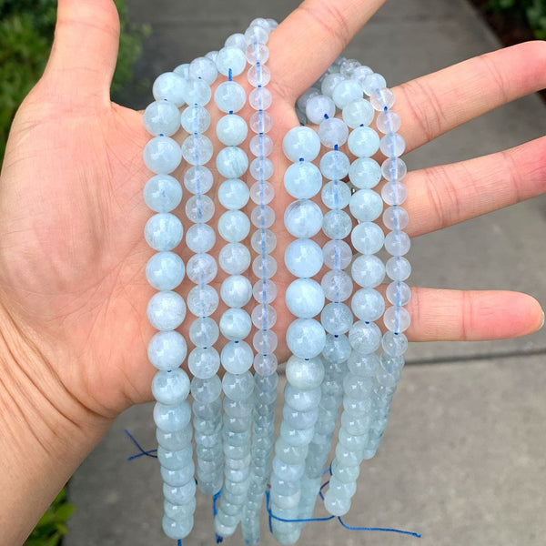 Natural Grade A Blue Aquamarine Gemstone Round Beads, 15 Inch/1 Strand, Size Selections: 6mm/8mm/10mm