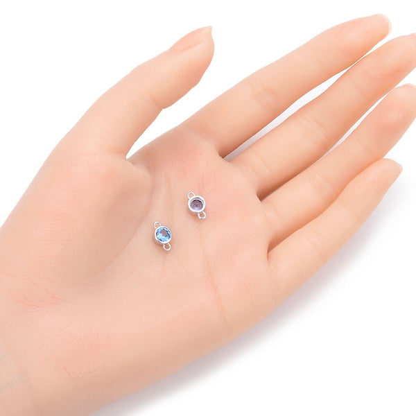 2pcs 925 Sterling Silver 6mm December Birthstone Links, Tarnish Resistant, Blue Topaz Cubic Zirconia Gemstone Connector, SXP10-12