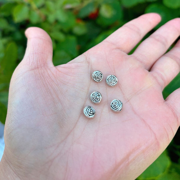 200pcs Rose Flower Beads, 7.3mm Double Sided Small Spacer Beads, Antique Silver, Hole ID 1.1mm, MC-M8