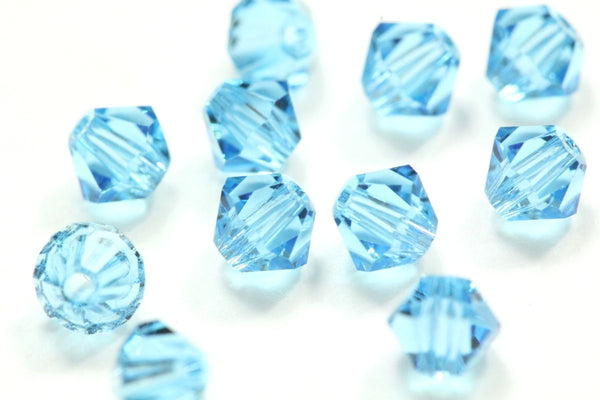50pcs Preciosa Faceted Bicone Crystal Beads, Aquamarine Blue, 6mm, Hole ID 1mm, Pre-B610