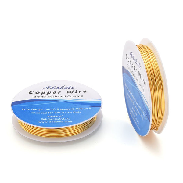 32 Feet Premium Tarnish Resistant Round Jewelry Copper Wire, 1mm/18 Gauge, 18K Gold Plated Copper, BF286-10