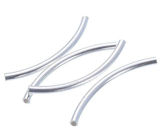 10pcs 925 Sterling Silver Curved Noodle Tubes, Hole ID 1.5mm, Size Selections: 20mm/25mm/30mm/35mm/40mm