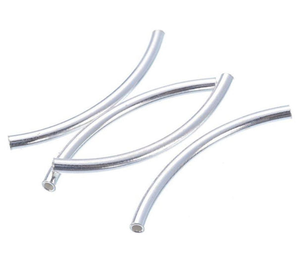 10pcs 925 Sterling Silver Curved Noodle Tubes, Hole ID 1.5mm, Size Selections: 20mm/25mm/30mm/35mm/40mm