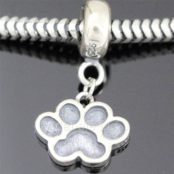 1pc Cute Solid 925 Sterling Silver Dog Paw Charm Dangle Bead, Compatible with Pandora All Other Charm Bracelets, EC2-A3D