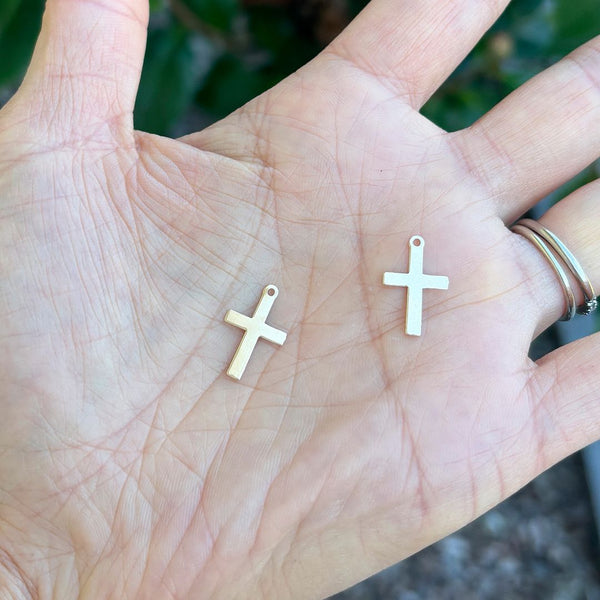 2pcs Real 1/20 14K Gold Filled Small Cross Charm Drops, 16x10mm, Hole ID 1.1mm, JK13-5