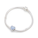 1pc 925 Sterling Silver Love Heart March Birthstone Bead Charm, Blue Aquamarine Cubic Zirconia CZ, 10mm, Hole ID 4.5mm, EC1-L3
