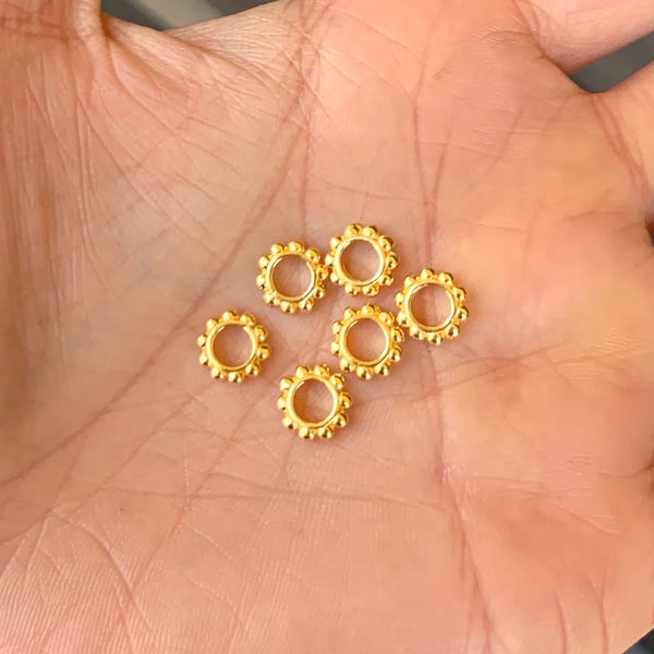 10pcs 925 Sterling Silver Large Hole Flat Daisy Flower Rondelle Beads, Real 18K Yellow Gold Plated, 8mm, Hole ID 4mm, SS435-2