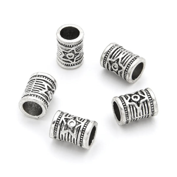 50pcs Large Hole Tube Beads, Antique Silver, 12.6mm, Hole ID 6.3mm, MC-T3