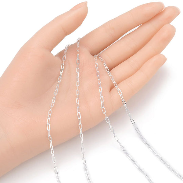 5 Feet 925 Sterling Silver Unfinished Paperclip Cable Chain Links, 2.5mm, Strong SSK-D1