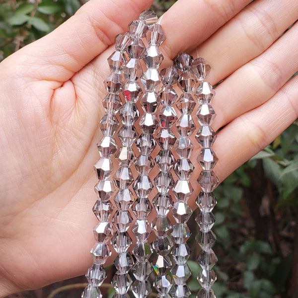 200pcs Creative Club Faceted Bicone Crystal Glass Beads, Silver Champagne, 8mm (0.31 Inch), Hole ID 1.1mm, CCB829