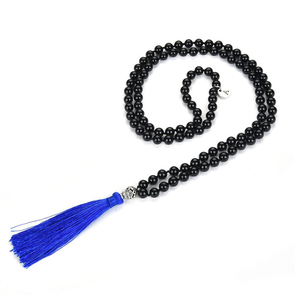 Adabele Premium 108 Mala Bead Tassel Necklace, 8mm Natural Grade A Black Tourmaline Gemstone, Buddhist Japa Prayer Beaded Jewelry RGN17