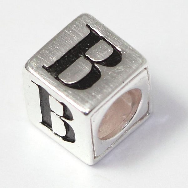 1pc Solid Sterling Silver Alphabet Letter B Name Initial Bead, Compatible with Pandora all Other Charm Bracelets, EC651