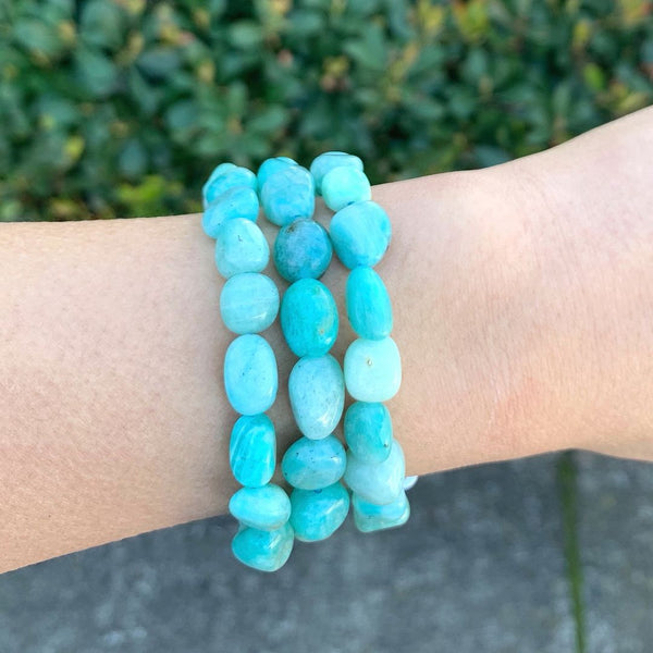 1 Strand Stretch Natural Amazonite Free Form Gemstone Bracelet, 7-10mm Beads, Length Selections: 7 inch/7.5 inch