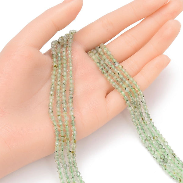 Natural Green Prehnite Gemstone Tiny Small Faceted Round Beads, 3mm, Hole ID 0.6mm, 15 Inch/1 Strand, GK3-12