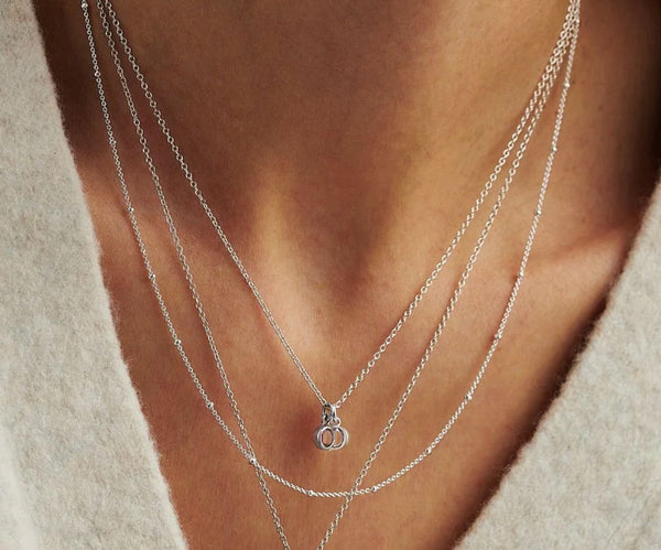 1pc 925 Sterling Silver Bead Station Cable Link Chain Necklace, Tarnish Resistant Rhodium Plated, 1.8mm Beads, Thin Small, Length Selections: 16/18/20/22/24/26/28/30 Inch