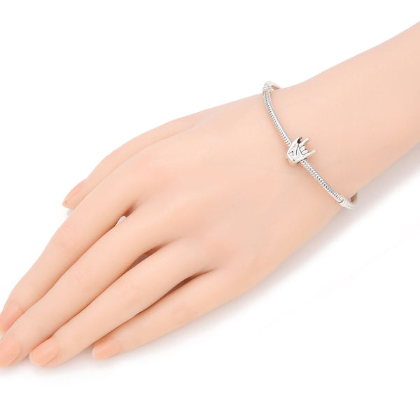 20pcs Victory Hand Sign Large Hole Beads, Hole ID 4.5mm, Antique Silver, Zinc Alloy Metal, MEC-F3