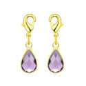 2pcs Clip On Dangle February Purple Birthstone Charm Drops, Tarnish Resistant, 18K Yellow Gold Plated Lobster Clasp, BL8-2