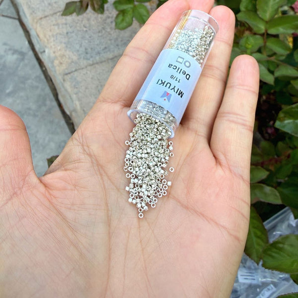 7.5g Miyuki Delica 11/0 Seed Beads, Opaque Galvanized Silver DB35