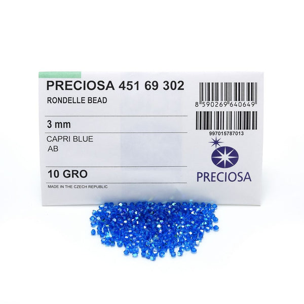 100pcs Preciosa Faceted Bicone Crystal Beads, Capri Blue AB, Size Selections: 3mm/4mm/6mm