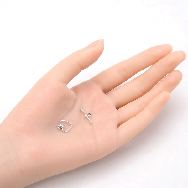 Adabele 20 Sets Heart Shape Toggle Clasp, T-Bar Jewelry Closure, 11.6mm (0.46 Inch), Antique Silver, MC-AF10