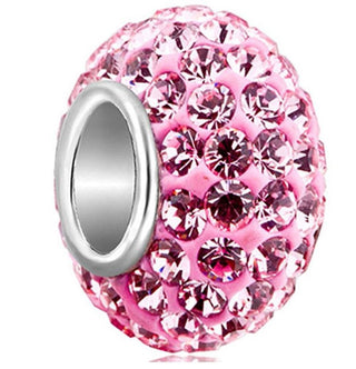 1pc 925 Sterling Silver October Pink Birthstone Bead Charm, 12.5x7.5mm, Hole ID 4.8mm, Fit Pandora All Other Bracelets, EC684-10