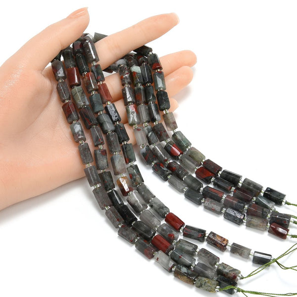 Natural Dragon Blood Jasper Gemstone Faceted Tube Beads, 12x7mm, Hole ID 1mm, 15 Inch/1 Strand, GZ8-7