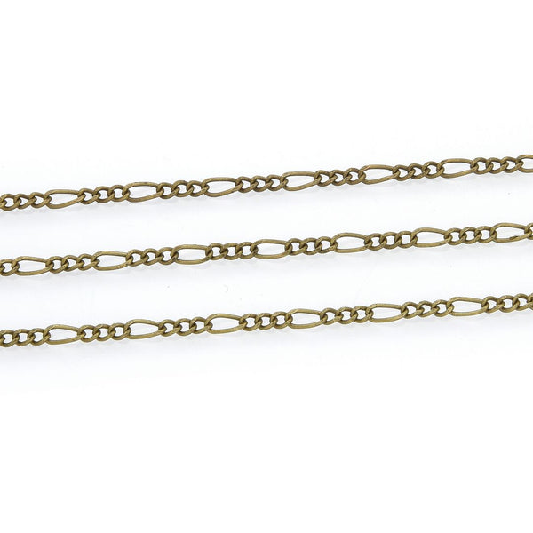 33 Feet Diamond Cut Figaro Chain Link, Unfinished, Antique Bronze Plated Copper, Chain Width Selections: 2mm/2.6mm