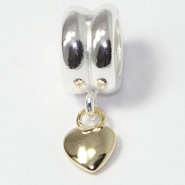 1pc Solid 925 Sterling Silver Cute Heart of Gold Spacer Bead Charm, Compatible with Pandora All Other Charm Bracelet, EC642