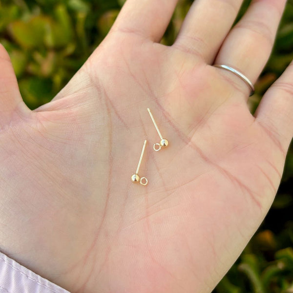 4pcs Real 1/20 14K Gold Filled 3mm Ball Earring Posts, Open Ring, with 4pcs Plastic Earring Backs, JK1-D3
