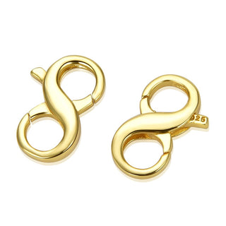 2pcs 925 Sterling Silver Figure 8 Jewelry Clasps, Double Opening, Real 18K Yellow Gold Plated, 16mm, SS68-2