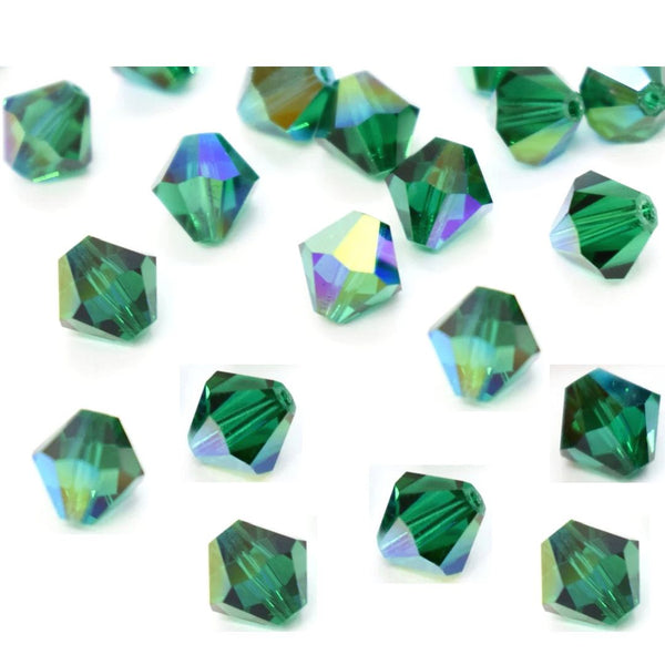 100pcs Preciosa Faceted Bicone Crystal Beads, Emerald AB, Size Selections: 3mm/4mm/6mm
