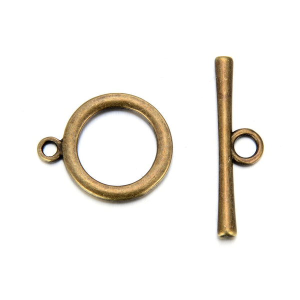 Adabele 20 Sets Smooth Round Toggle Clasp, T-Bar Jewelry Closure, 20.8mm (0.82 Inch), Tarnish Resistant Antique Bronze, MC-AF54