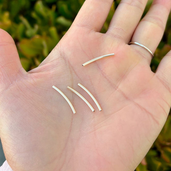 5pcs Real 1/20 14K Gold Filled Curved Noodle Tubes, Hole ID 1.2mm, Length Selections: 20mm/25mm/30mm