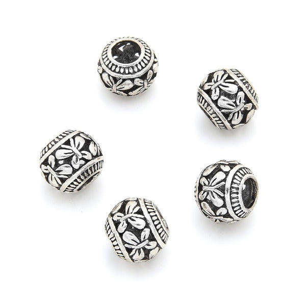 20pcs Butterfly Symbol of transformation Large Hole Beads, Hole ID 4.5mm, Antique Silver, Zinc Alloy Metal, MEC-A13