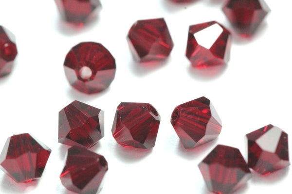 50pcs Preciosa Faceted Bicone Crystal Beads, Siam Red, 6mm, Hole ID 1mm, Pre-B605