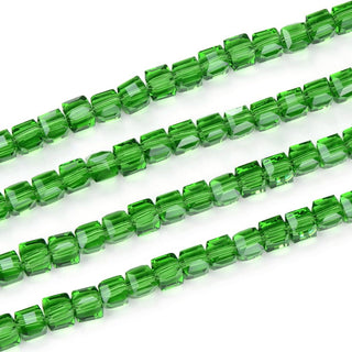 100pcs Creative Club Faceted Cube Crystal Glass Beads, Peridot Green, 8mm, Hole ID 1mm, CCC816