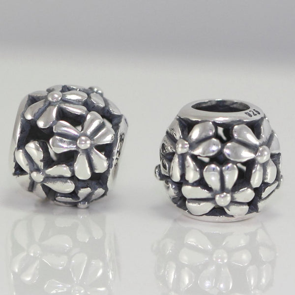 1pc Solid 925 Sterling Silver Daisy Flower Charm Floral Charm, Compatible with Pandora All Other Charm Bracelet, EC242