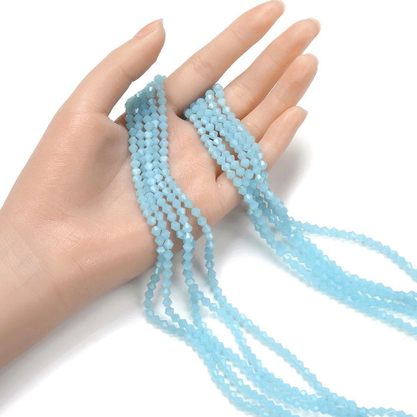 500pcs Creative Club Faceted Bicone Crystal Glass Beads, Blue Turquoise Opal, 4mm (0.16 Inch) Small Tiny, Hole ID 0.9mm, CCB431