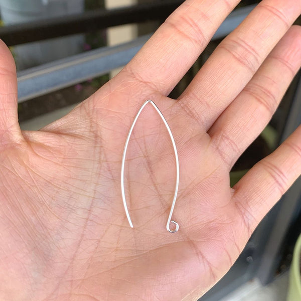 50pcs Marquise Earring Hooks, Sterling Silver Plated Brass, 45mm Long, Wire Gauge Selections: 0.7mm/21 Gauge or 0.9mm/19 Gauge
