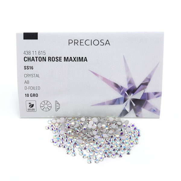 100pcs Genuine Preciosa MAXIMA Chaton Rose Round Flat Back Crystal Rhinestone, Foil Back, Crystal AB, SS16, 3.8-4mm, Prm-S162