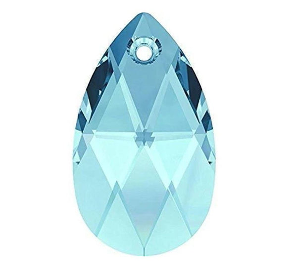 20pcs Creative Club Faceted Crystal Glass Pear Chandelier Pendant Drops, March Aquamarine Blue Birthstone, 22x13mm Large, Hole ID 1mm, CCE-10