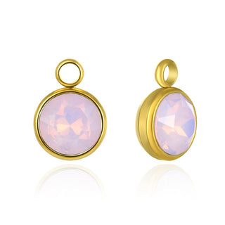 10pcs Grade A October Pink Opal Birthstone Charm Drops, 18K Yellow Gold Plated Stainless Steel, Tarnish Resistant, 10mm, CCP31-10