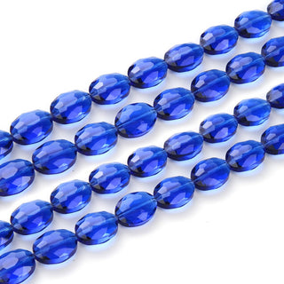 50pcs Creative Club Faceted Flat Oval Crystal Beads, Sapphire Blue, 16x12mm/Large, Hole ID 1.1mm, CCO-13