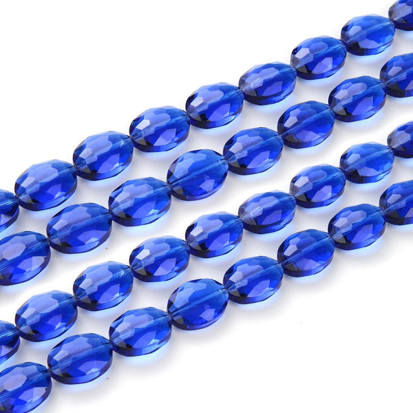 50pcs Creative Club Faceted Flat Oval Crystal Beads, Sapphire Blue, 16x12mm/Large, Hole ID 1.1mm, CCO-13